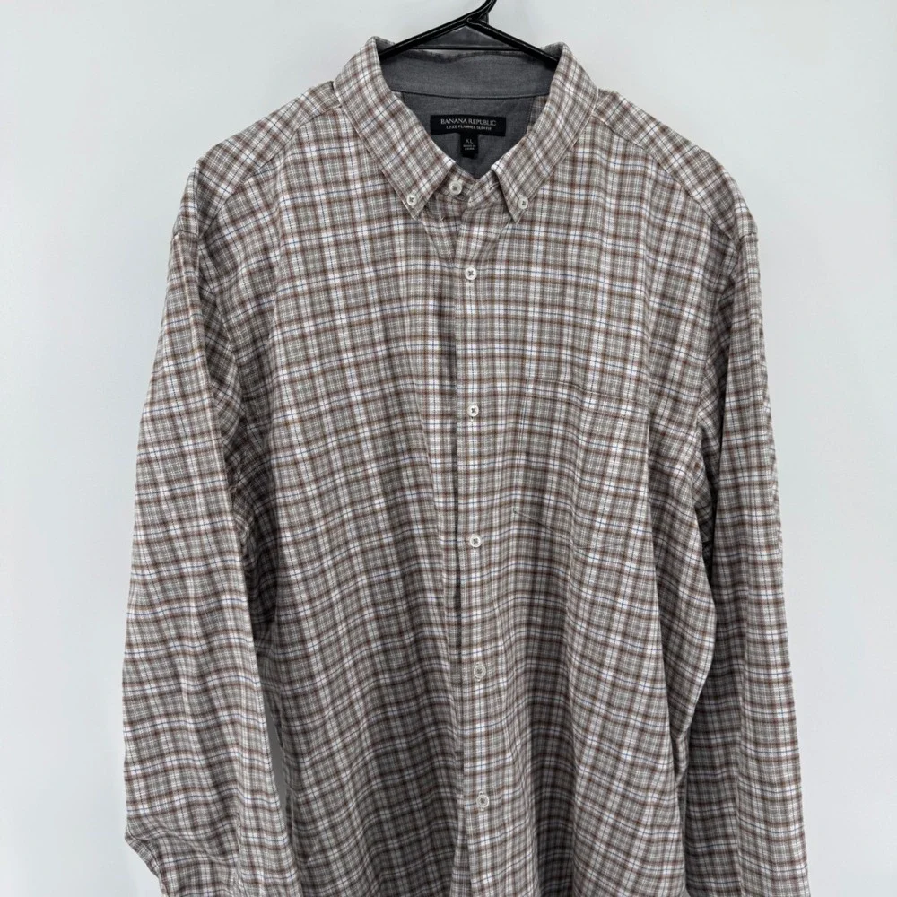 Banana Republic Luxe Flannel Slim Fit Plaid Button Down‎ Shirt XL Mens